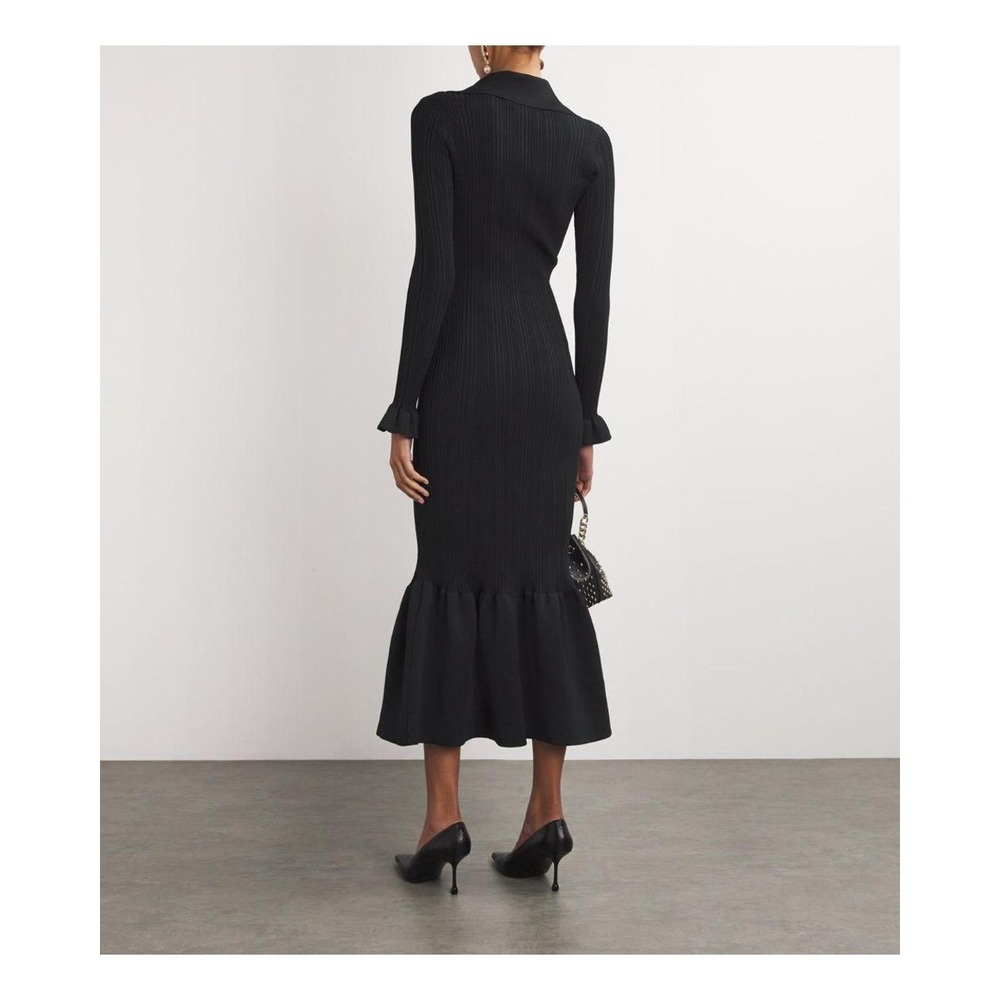 NWT Self-Portrait Black Ribbed Knit Fluted Midi Dress $555‎ - Size Small - Picture 3 of 16